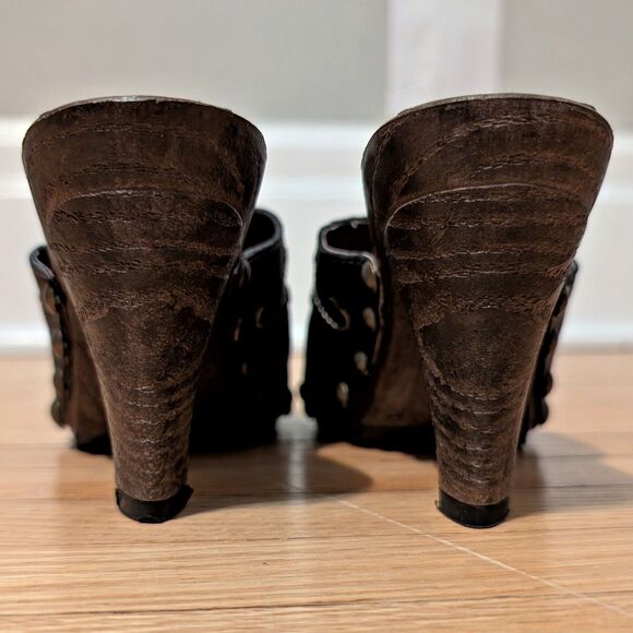 Vintage Y2K Eric Michael Clogs Leather Brown Studded Shoes 2000s Size 6 - Picture 5 of 10